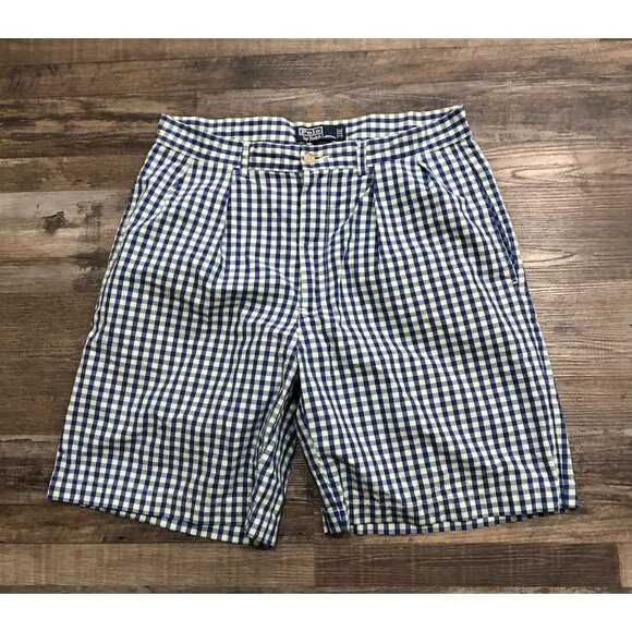 Polo Ralph Lauren Tyler Short Mens 33 Blue Checked Casual Chino Shorts - Picture 1 of 7